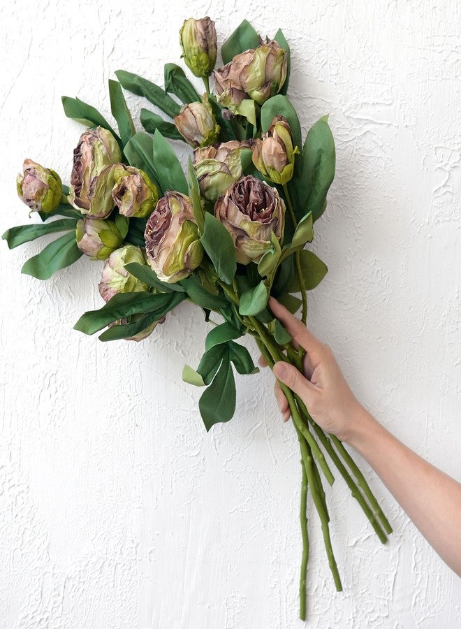 FiveSeasonStuff Vintage Walnut Brown Peonies - Realistic Artificial Silk Flowers with Dry-Look Petals, 6 Stems for Rustic Home & Wedding Floral Arrangements - Image 4