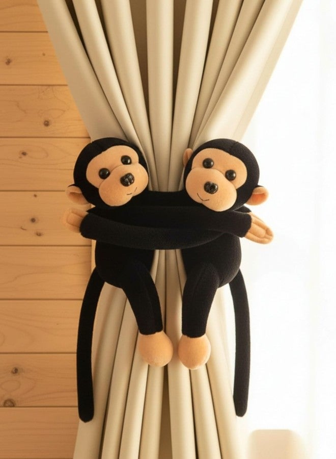 Tickles 2 Pcs Monkey Soft Plush Toy Curtain Tiebacks Holder Clip for Children Living Room Decoration Accessories Window Curtain Decoration (Size: 28 cm Color: Black) - Image 1
