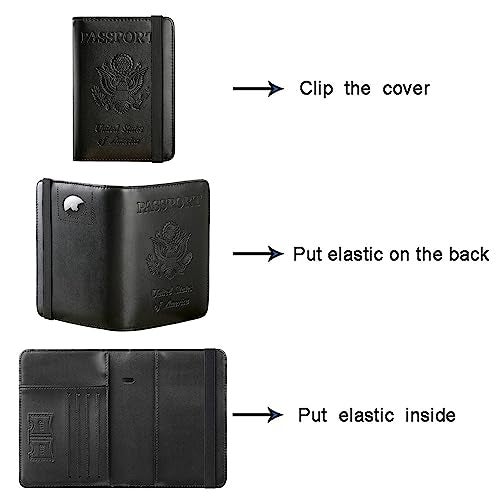 PASCACOO Airtag Passport Holder Cover Wallet Travel Essentials RFID Blocking Leather Card Case International Must Haves Travel Accessories for Women Men(119#Black) - Image 5