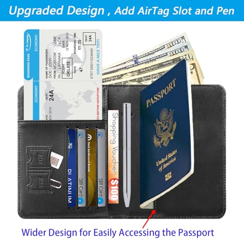 PASCACOO Airtag Passport Holder Cover Wallet Travel Essentials RFID Blocking Leather Card Case International Must Haves Travel Accessories for Women Men(119#Black) - Image 3