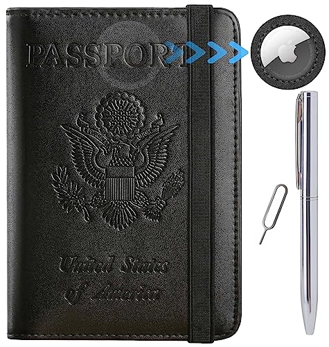 PASCACOO Airtag Passport Holder Cover Wallet Travel Essentials RFID Blocking Leather Card Case International Must Haves Travel Accessories for Women Men(119#Black) - Image 1