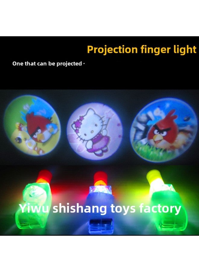 Cartoon Projection Finger Lamp Creative Strange Light-emitting Small Toy Lamp Ring Lamp Push-sweep Code Small Gift-Color:Mixed Color Delivery  - Image 1