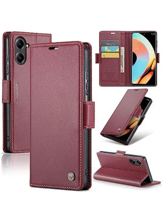 RFID Blocking Case for Oppo Realme 10Pro Plus - Durable Leather Flip Case with Card Holder, Kickstand, Magnetic Closure - Shockproof and Stylish (Red)