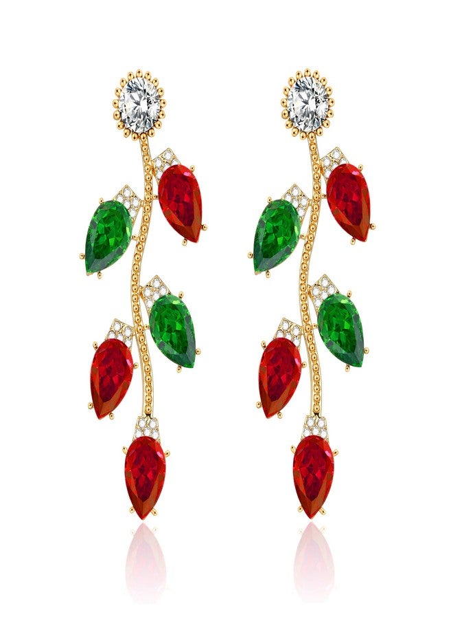 WOWORAMA Christmas Light Earrings for Women Red Green Crystal Bulb Earrings Statement Christmas Holiday Earrings Jewelry - Red Green Lights Xmas Earrings - Image 1