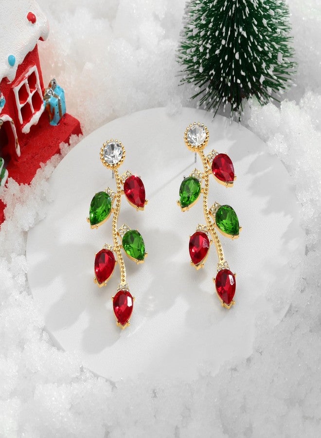 WOWORAMA Christmas Light Earrings for Women Red Green Crystal Bulb Earrings Statement Christmas Holiday Earrings Jewelry - Red Green Lights Xmas Earrings - Image 2