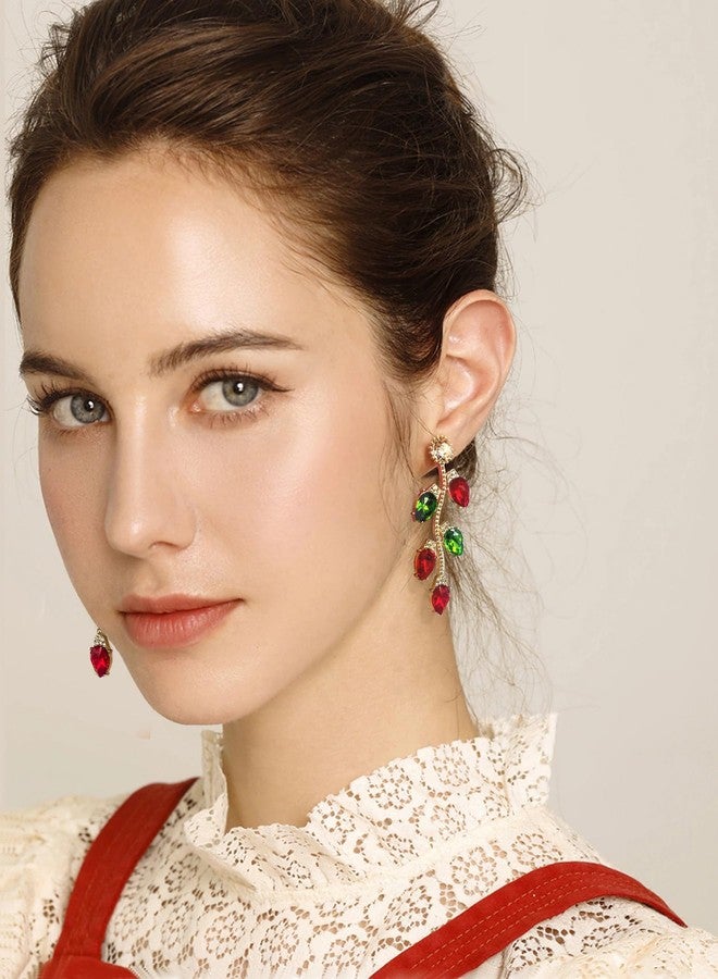 WOWORAMA Christmas Light Earrings for Women Red Green Crystal Bulb Earrings Statement Christmas Holiday Earrings Jewelry - Red Green Lights Xmas Earrings - Image 4