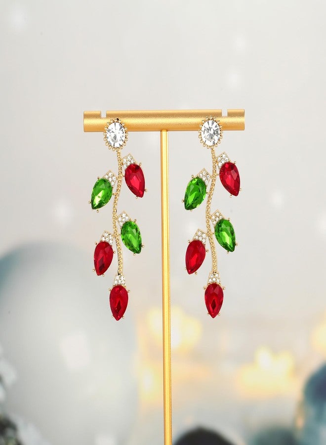 WOWORAMA Christmas Light Earrings for Women Red Green Crystal Bulb Earrings Statement Christmas Holiday Earrings Jewelry - Red Green Lights Xmas Earrings - Image 3