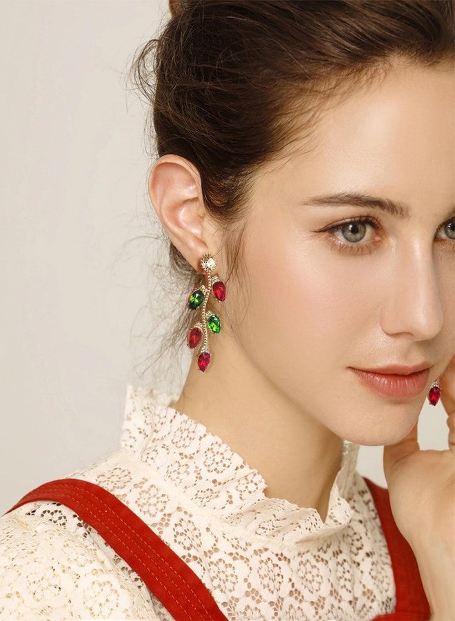 WOWORAMA Christmas Light Earrings for Women Red Green Crystal Bulb Earrings Statement Christmas Holiday Earrings Jewelry - Red Green Lights Xmas Earrings - Image 5