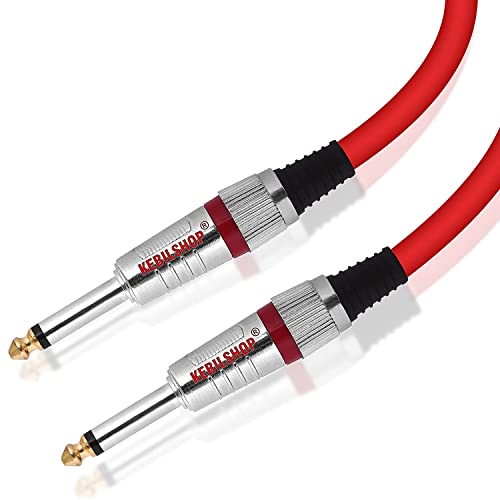 KEBILSHOP-6.35mm Guitar Cable 1/4 Inch Guitar Instrument Cable 6.35mm (1/4) TS Mono to Mono 6.35mm (1/4) TS Audio Cable Male to Male Metal plug (RED/3 Meter/10 Feet) - Image 1
