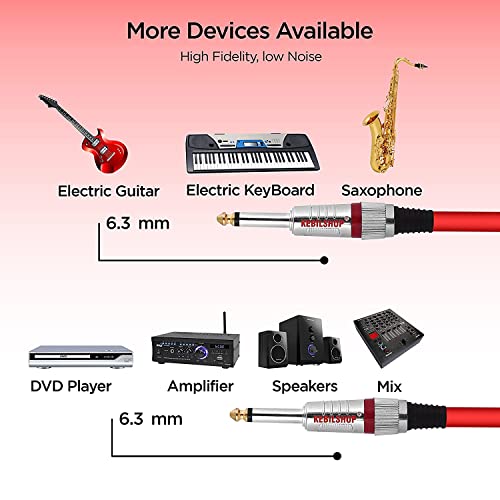 KEBILSHOP-6.35mm Guitar Cable 1/4 Inch Guitar Instrument Cable 6.35mm (1/4) TS Mono to Mono 6.35mm (1/4) TS Audio Cable Male to Male Metal plug (RED/3 Meter/10 Feet) - Image 5