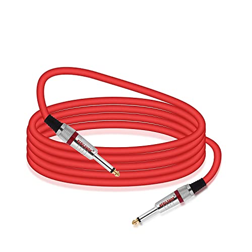 KEBILSHOP-6.35mm Guitar Cable 1/4 Inch Guitar Instrument Cable 6.35mm (1/4) TS Mono to Mono 6.35mm (1/4) TS Audio Cable Male to Male Metal plug (RED/3 Meter/10 Feet) - Image 3