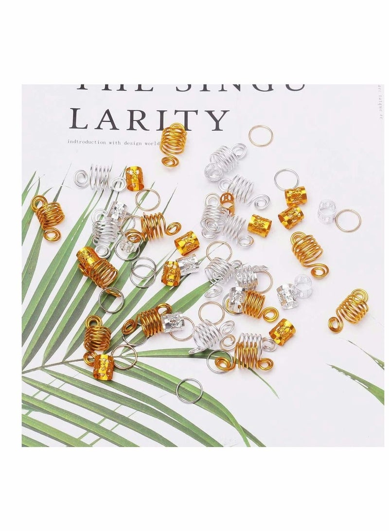 NIBEMINENT 2 Pcs Latch Hook Crochet Needles with 60 Dreadlocks Braiding Beads Hair Rings Gold Silver Metal Decoration Accessories for Braids - Image 2