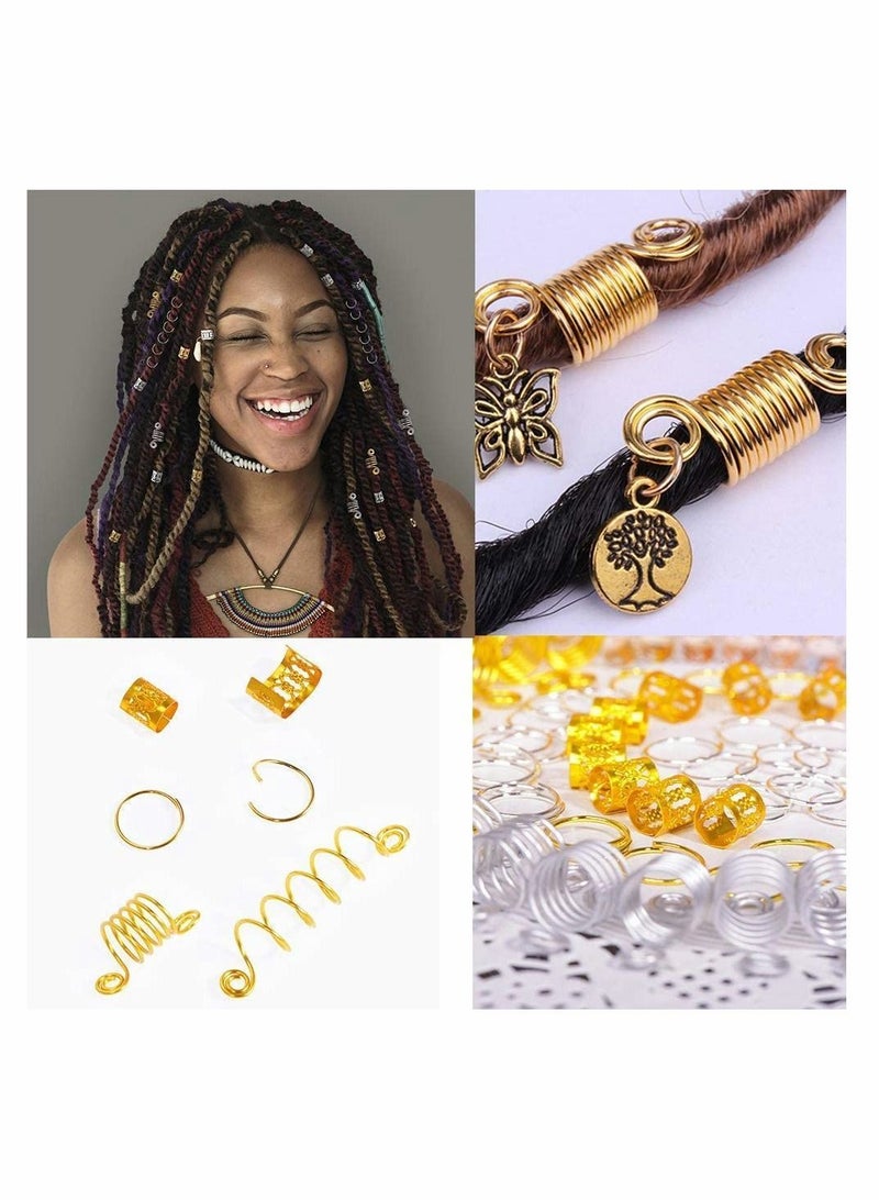 NIBEMINENT 2 Pcs Latch Hook Crochet Needles with 60 Dreadlocks Braiding Beads Hair Rings Gold Silver Metal Decoration Accessories for Braids - Image 5