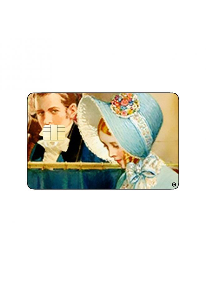 RKN PRINTED BANK CARD STICKER Beautiful Woman Vintage Art In Blue Dress - Image 2