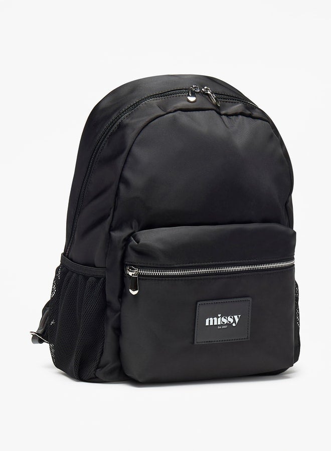 MISSY Missy Logo Applique Backpack with Adjustable Straps and Zip Closure - 31x40x13 cm  - Image 3