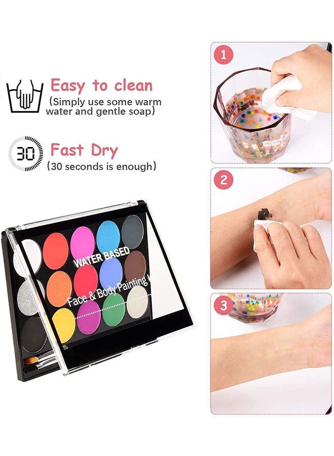 15 Color Face Painting Kit Set for Kids and Adult with 2 Brush and 40 Stencils Professional, Washable Paint Kit for Body and Face, Water Based Painting for Party, Cosplay, Costume Makeup Celebrations - Image 5