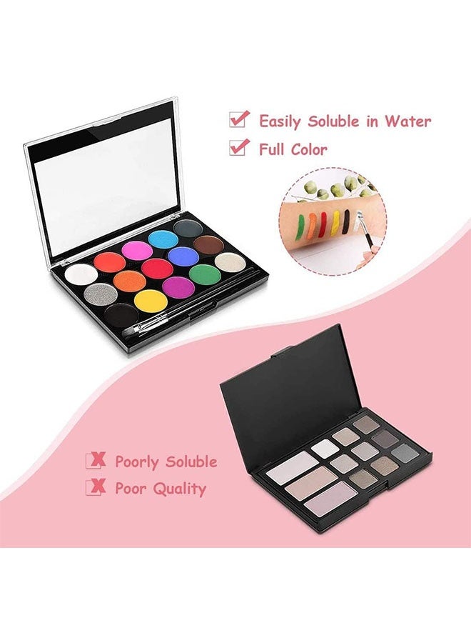 15 Color Face Painting Kit Set for Kids and Adult with 2 Brush and 40 Stencils Professional, Washable Paint Kit for Body and Face, Water Based Painting for Party, Cosplay, Costume Makeup Celebrations - Image 2