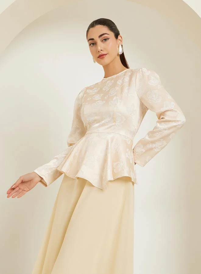 Styli Beige Long Sleeves A-Line Midi Dress
