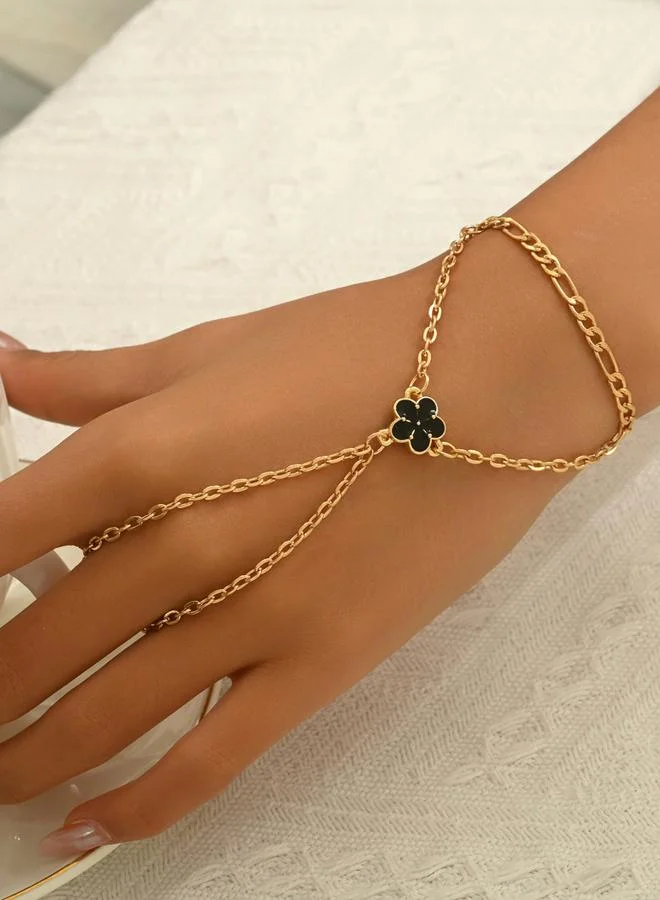 Take Two Take Two Gold Tone Flower Hand Chain Ring Bracelet