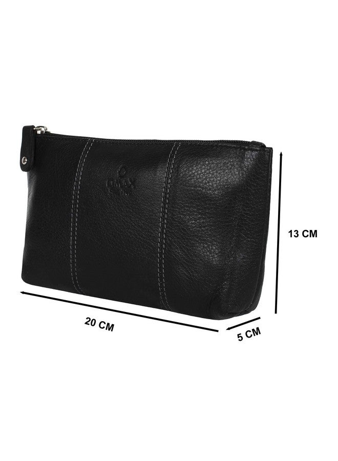 OMAX حقيبة أدوات التجميل OMAX | حقيبة سفر جلدية أصلية فاخرة باللون الأسود | حجرة داخلية واسعة | منظم ملحقات العناية أو التقنية للتخزين الفاخر - Image 3