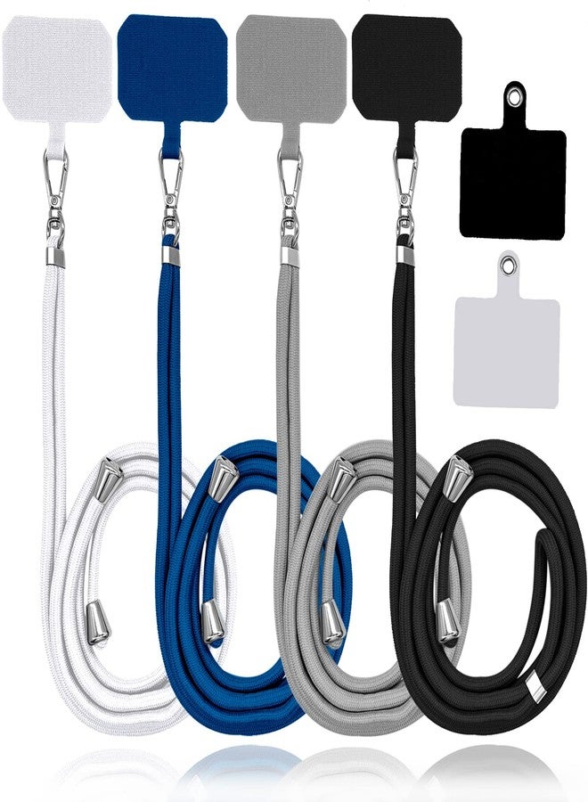 IOUALEY 4 Pack Universal Phone Lanyard, Adjustable Nylon Neck Strap Cell Phone Crossbody Lanyards Straps + 6 Pcs Phone Patches, Detachable Strap Safety Tether & Pads for Most Smartphone, Black/White/Grey/Blue - Image 1