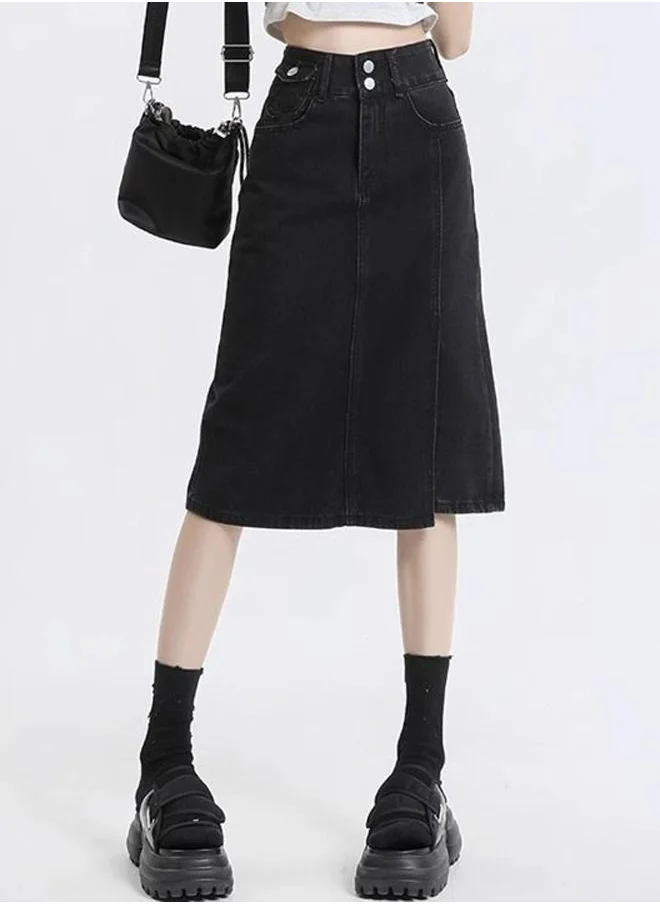 يونيكي Black A-Line Knee-Length Denim Skirts