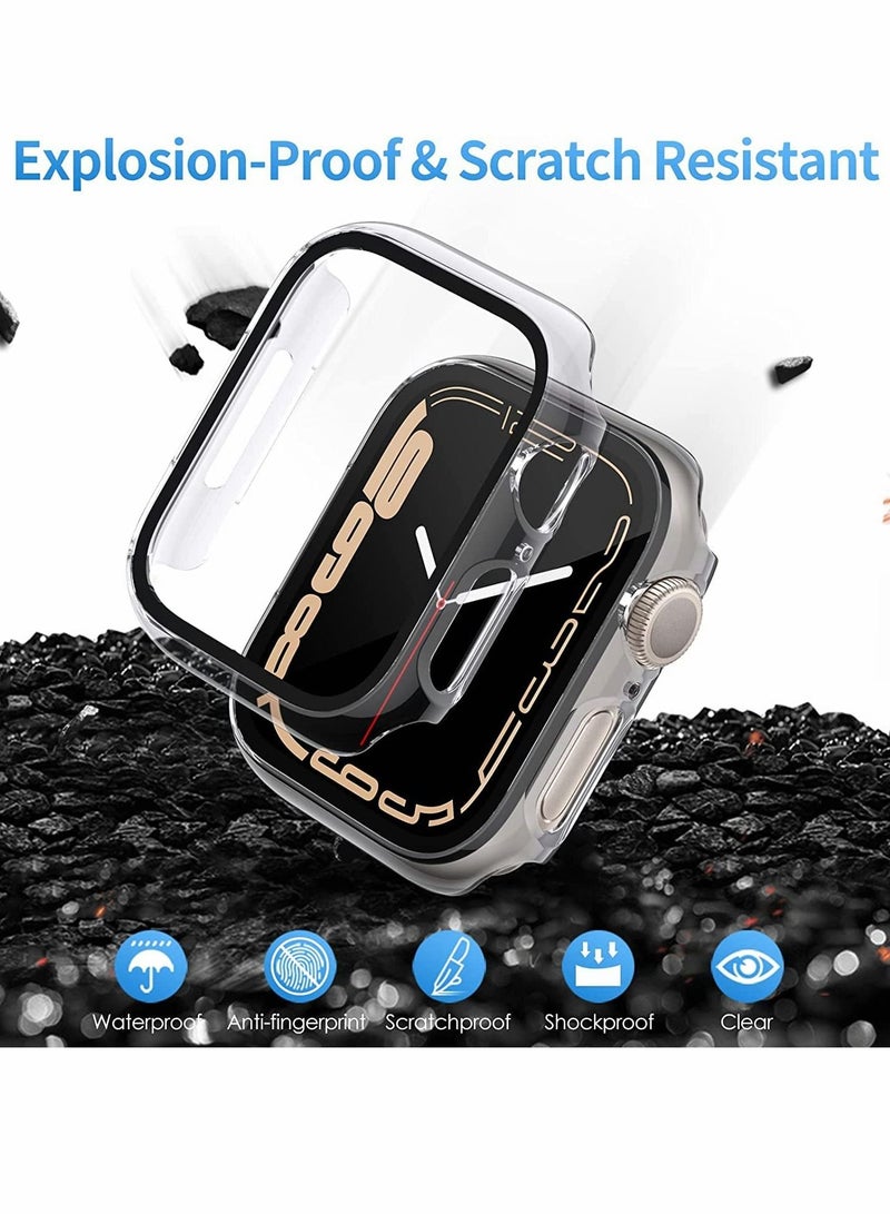 Excefore Hard PC Case Compatible with Apple Watch Series 7 45mm,Tempered Glass Screen Protector, Full Coverage, Touch Sensitive, Ultra-Thin HD Clear Bumper Protective Cover-Black/Clear/Blue - Image 2