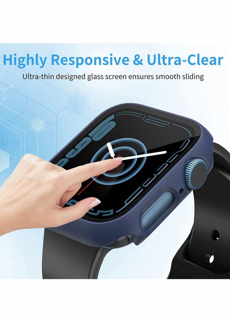Excefore Hard PC Case Compatible with Apple Watch Series 7 45mm,Tempered Glass Screen Protector, Full Coverage, Touch Sensitive, Ultra-Thin HD Clear Bumper Protective Cover-Black/Clear/Blue - Image 3