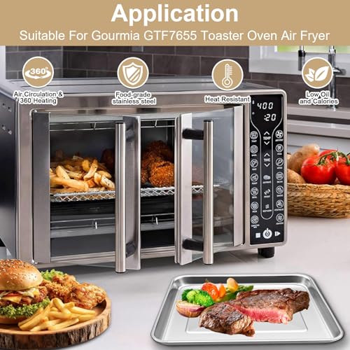 GCQFZ Toaster Oven Replacement Parts for Gourmia GTF7655 GTF7460 GTF7465 GTF7520,3 IN 1 Tray Basket Rack Kit for Gourmia Digital Toaster Oven Air Fryer 17 Cooking Presets French Door 1700W 24L - Image 3