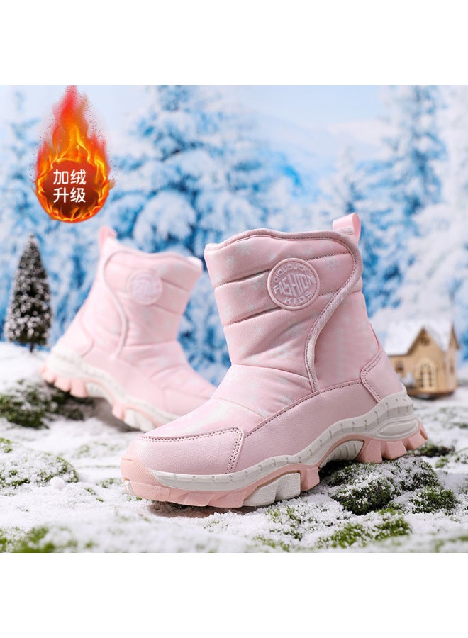 Winter Boys' Snow Boots Trendy Waterproof Children's Cotton Shoes Thickened Steel Claw Buckle Non-slip Cotton Shoes Elementary School High-top Boots