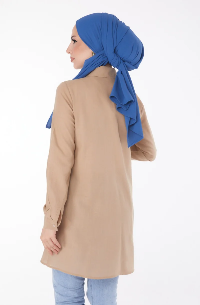 Tofisa Plain Shirt Collar Women's Mink Pocket Embroidery Detail Tunic - 13170