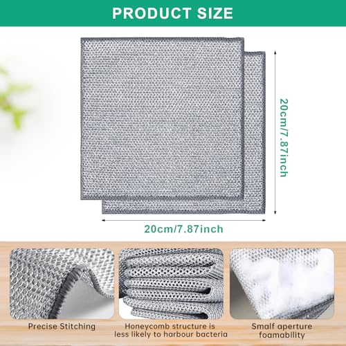 BTIFU 10Pcs Multipurpose Wire Dishwashing Rag, Reusable Non-Scratch Wire Dishcloth, Metal Dish Cloth Wet and Dry for Kitchen Cleaning, Sinks, Dishes, Stove Top, Dimensions(7.87X7.87) - Image 5