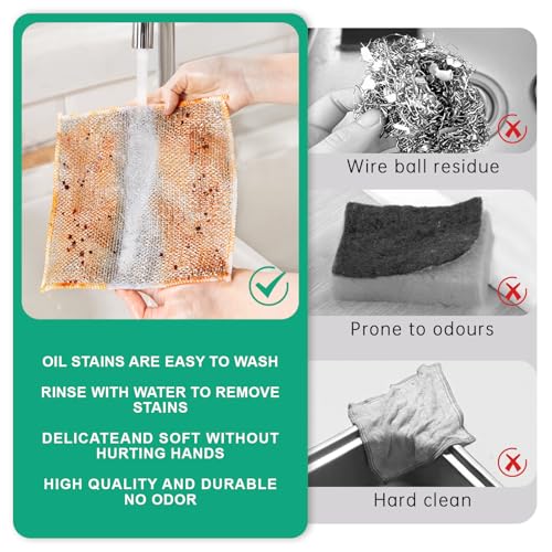 BTIFU 10Pcs Multipurpose Wire Dishwashing Rag, Reusable Non-Scratch Wire Dishcloth, Metal Dish Cloth Wet and Dry for Kitchen Cleaning, Sinks, Dishes, Stove Top, Dimensions(7.87X7.87) - Image 4