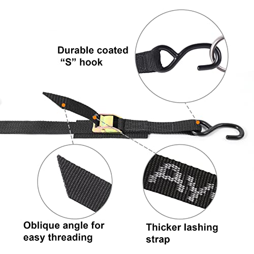 Ayaport Cam Buckle Tie Down Straps 10 feet 2200lbs Break Strength Securing Straps with S Hooks for Motorcycle, Kayak, Car, Truck, Dirt Bike, Pack of 4 - Image 2