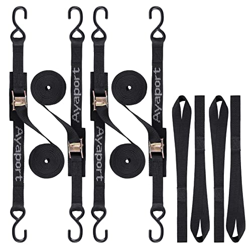 Ayaport Cam Buckle Tie Down Straps 10 feet 2200lbs Break Strength Securing Straps with S Hooks for Motorcycle, Kayak, Car, Truck, Dirt Bike, Pack of 4 - Image 1