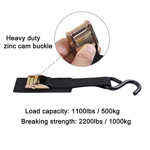 Ayaport Cam Buckle Tie Down Straps 10 feet 2200lbs Break Strength Securing Straps with S Hooks for Motorcycle, Kayak, Car, Truck, Dirt Bike, Pack of 4 - Image 3