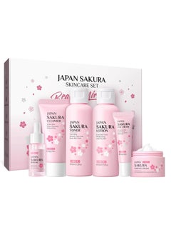 SAKURA Skincare Set, JAPAN Sakura Skin Care Sets & Kits - Cleanser, Toner, Lotion, Serum, Eye Cream, Face Cream, Travel Gift Sets for Women Teenage Girls Mom Daughter, TSA-friendly Sizes 6pcs  - Image 1