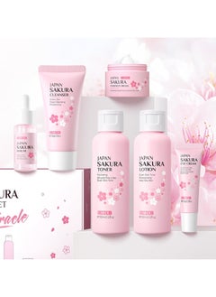 SAKURA Skincare Set, JAPAN Sakura Skin Care Sets & Kits - Cleanser, Toner, Lotion, Serum, Eye Cream, Face Cream, Travel Gift Sets for Women Teenage Girls Mom Daughter, TSA-friendly Sizes 6pcs  - Image 2