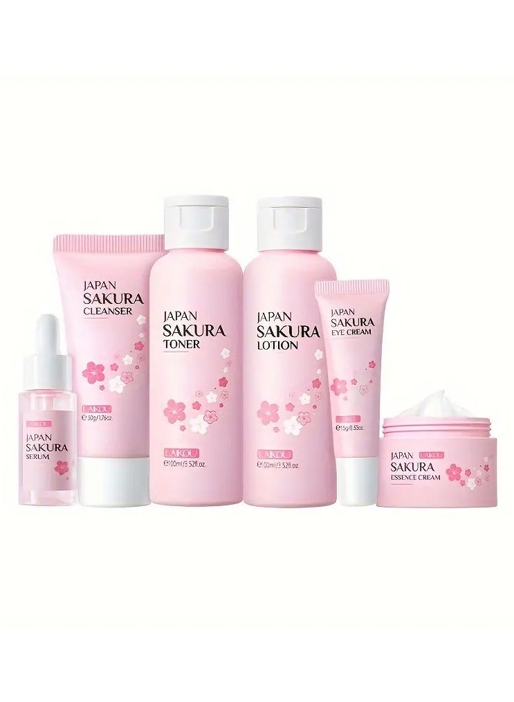 SAKURA Skincare Set, JAPAN Sakura Skin Care Sets & Kits - Cleanser, Toner, Lotion, Serum, Eye Cream, Face Cream, Travel Gift Sets for Women Teenage Girls Mom Daughter, TSA-friendly Sizes 6pcs - Image 3