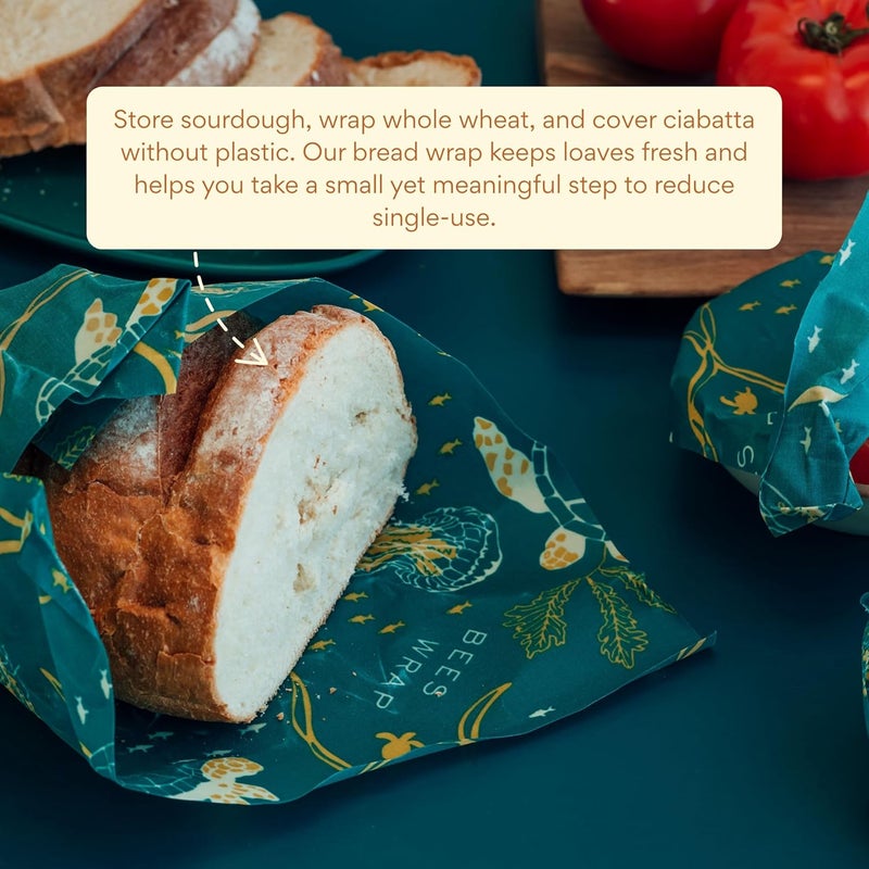 Bee's Wrap Beeswax Wraps for Food - Bread Wrap - Made in USA Reusable Bread Storage Bags - Organic & Eco-Friendly Alternative to Aluminum Foil, Sourdough Bags & Plastic Wrap, Ocean - Image 3