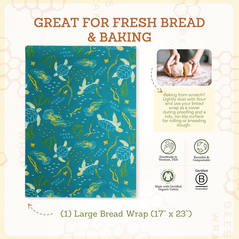 Bee's Wrap Beeswax Wraps for Food - Bread Wrap - Made in USA Reusable Bread Storage Bags - Organic & Eco-Friendly Alternative to Aluminum Foil, Sourdough Bags & Plastic Wrap, Ocean - Image 5