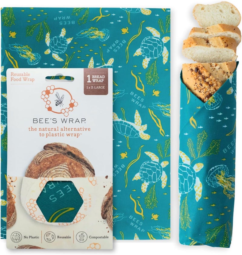 Bee's Wrap Beeswax Wraps for Food - Bread Wrap - Made in USA Reusable Bread Storage Bags - Organic & Eco-Friendly Alternative to Aluminum Foil, Sourdough Bags & Plastic Wrap, Ocean - Image 1
