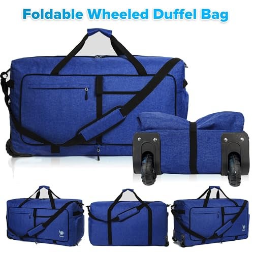Bago Rolling Duffle Bag with Wheels - 30" 100L Foldable Weekender Bag, Waterproof Travel Duffel Bags, Heavy Duty Lightweight Duffle Bags for Traveling, Rolling Duffels with Wheels (SnowDepBlue) - Image 4