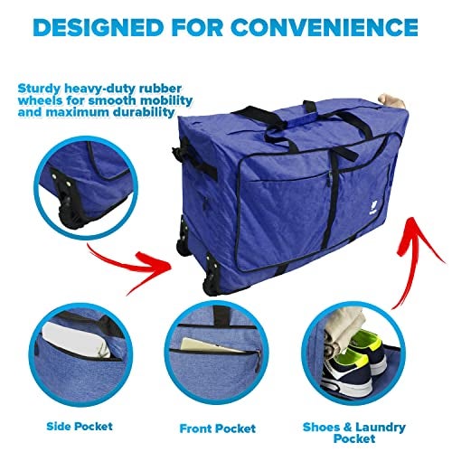 Bago Rolling Duffle Bag with Wheels - 30" 100L Foldable Weekender Bag, Waterproof Travel Duffel Bags, Heavy Duty Lightweight Duffle Bags for Traveling, Rolling Duffels with Wheels (SnowDepBlue) - Image 3