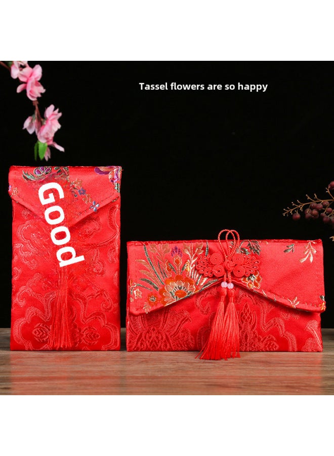 Prosperity Brocade Fabric Ten Thousand Yuan Red Envelope Bag Engagement Bride Price Wedding Tea Ten Thousand Yuan Change Red Envelope Wedding Flannel Red Envelope - Image 1