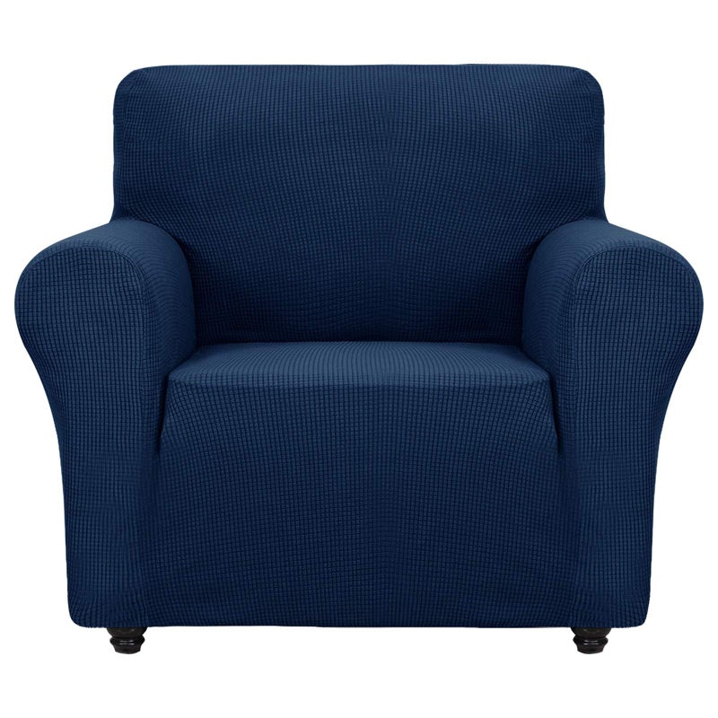 ZNSAYOTX Super Stretch Chair Slipcover Universal Sofa Chair Covers for Living Room Dogs Pet Furniture Protector Spandex Armchair Slipcovers with Anti Slip Foam Sticks Navy Blue Chair