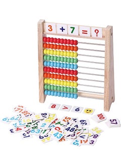 Educational Abacus for Kids, 10 Row Wooden Counting Frame with Number 0-100 Cards, Teach Counting, Addition and Subtraction Math Beads Toys, Preschool Learning Toys for Boys Girls 3-5 Years