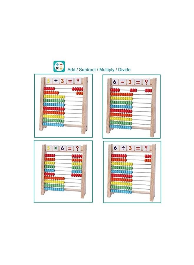 Arabest - Educational Abacus for Kids, 10 Row Wooden Counting Frame with Number 0-100 Cards, Teach Counting, Addition and Subtraction Math Beads Toys, Preschool Learning Toys for Boys Girls 3-5 Years - Image 1