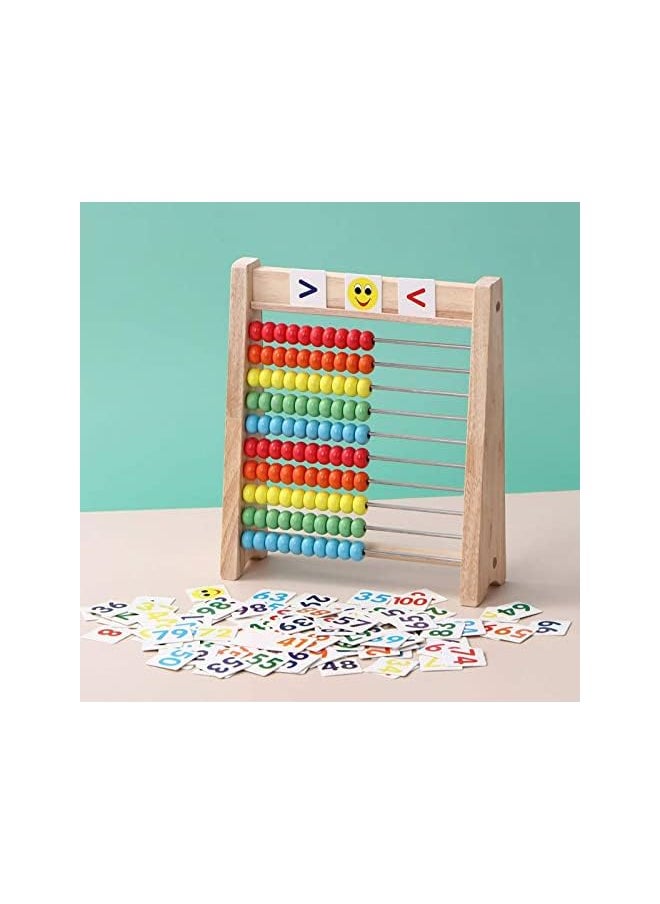 Arabest - Educational Abacus for Kids, 10 Row Wooden Counting Frame with Number 0-100 Cards, Teach Counting, Addition and Subtraction Math Beads Toys, Preschool Learning Toys for Boys Girls 3-5 Years - Image 1