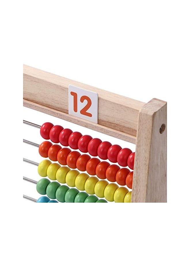 Arabest - Educational Abacus for Kids, 10 Row Wooden Counting Frame with Number 0-100 Cards, Teach Counting, Addition and Subtraction Math Beads Toys, Preschool Learning Toys for Boys Girls 3-5 Years - Image 1